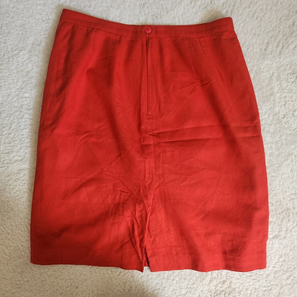 Vintage 100% Silk Red Pencil Skirt Lined Back Vent Size 14P Petite - Picture 4 of 7